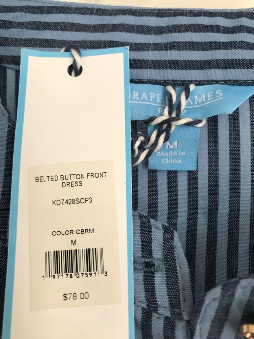 Draper James Blue and White Striped Midi Shirt Dress with Tie Waist - Picture 9 of 11
